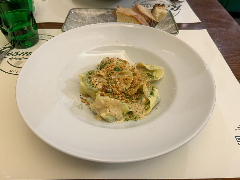 Pasta with Salsa di Noci at Trattoria Rosmarino in Genoa, Italy