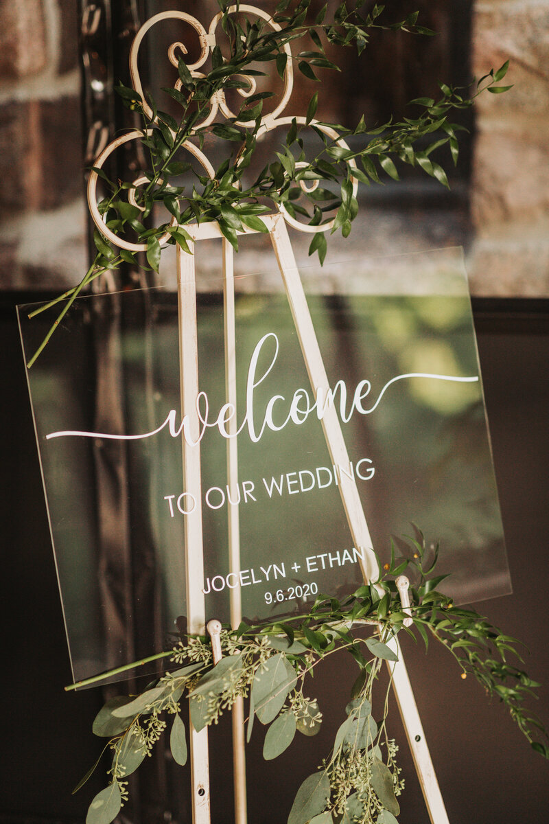 Welcome to our wedding sign outside of the Gandy Dancer for Ethan & Jocelyn's wedding