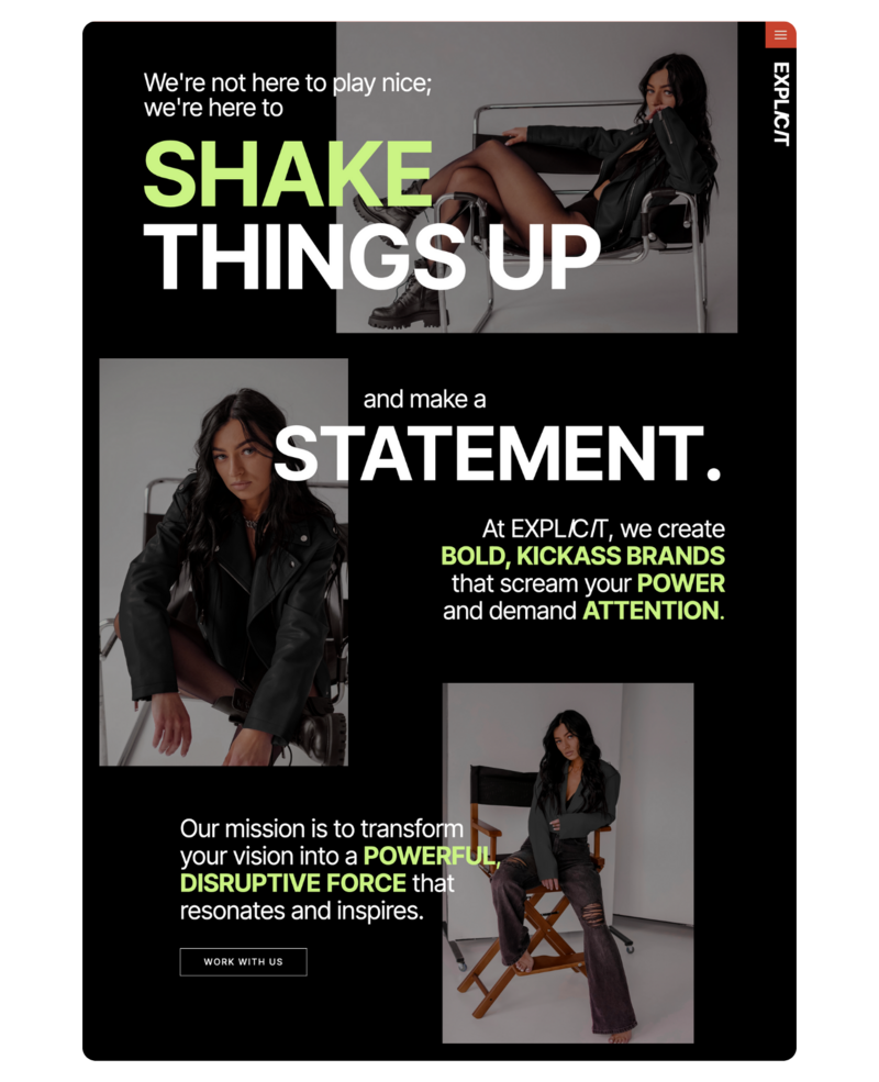 bold and badass Showit website template designed by WebMaven