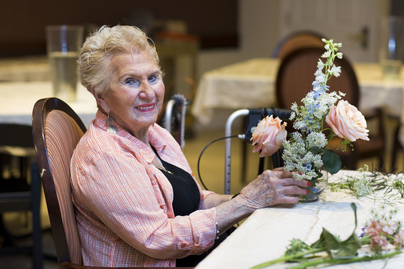 Flower arranging class in nursing home