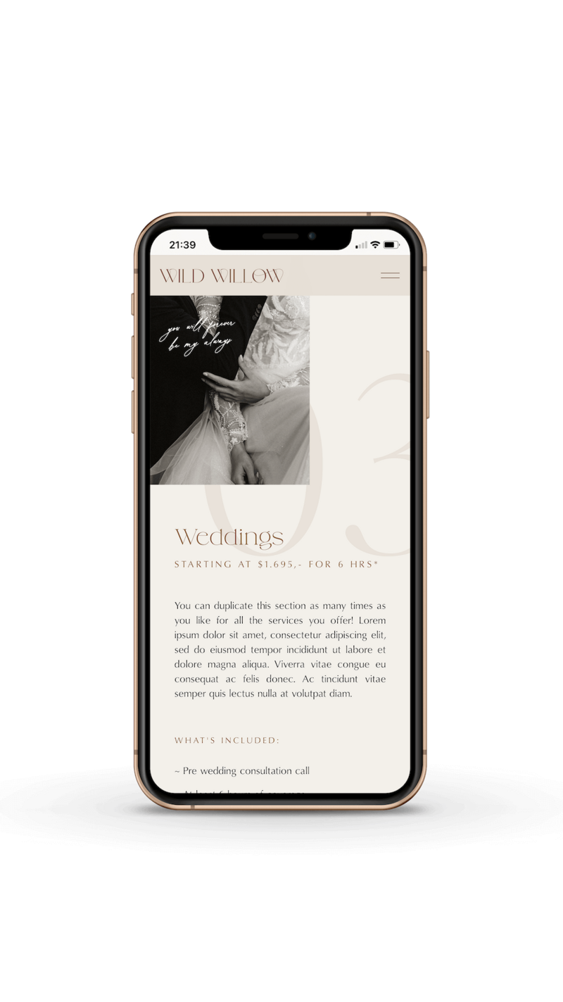 Minimal photography Showit template