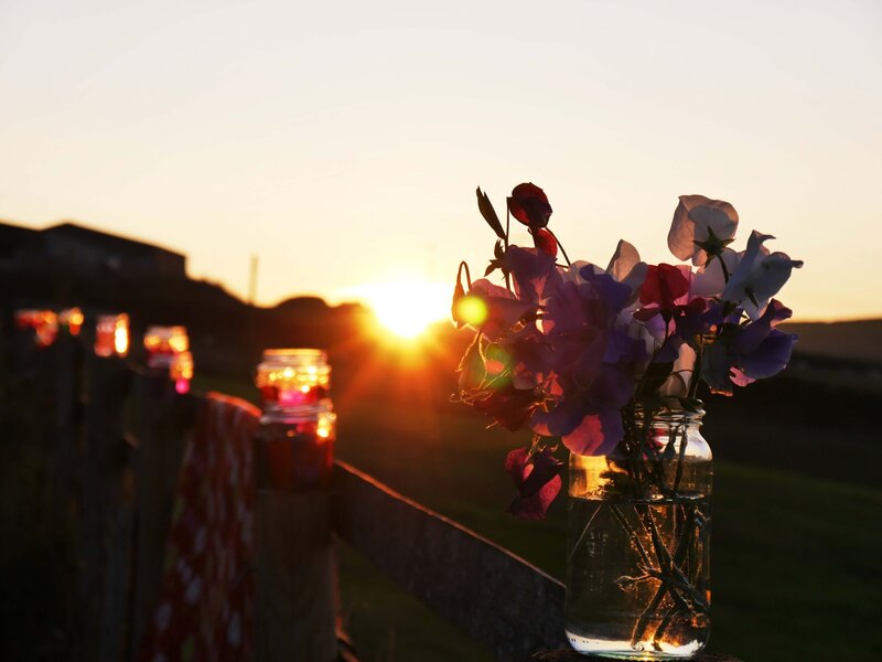 A sunset photo of beautiful alternative wedding flowers