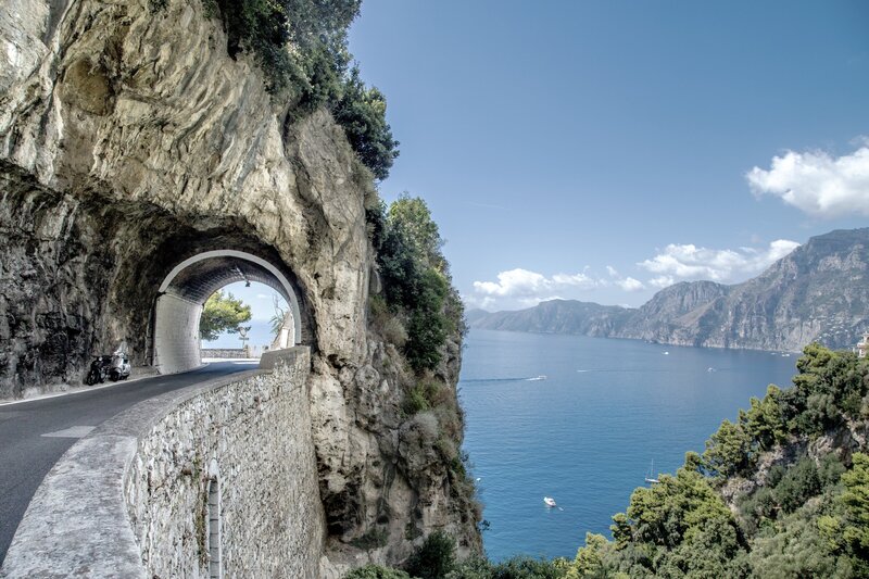 Tunnel on road on Amalfi Coast