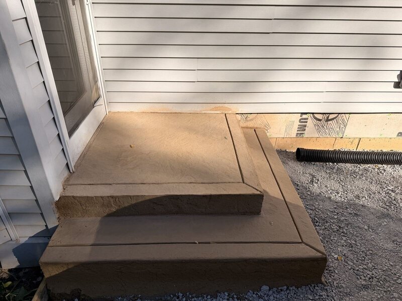 Close-up of stamped, colored concrete steps in Middlebury, IN