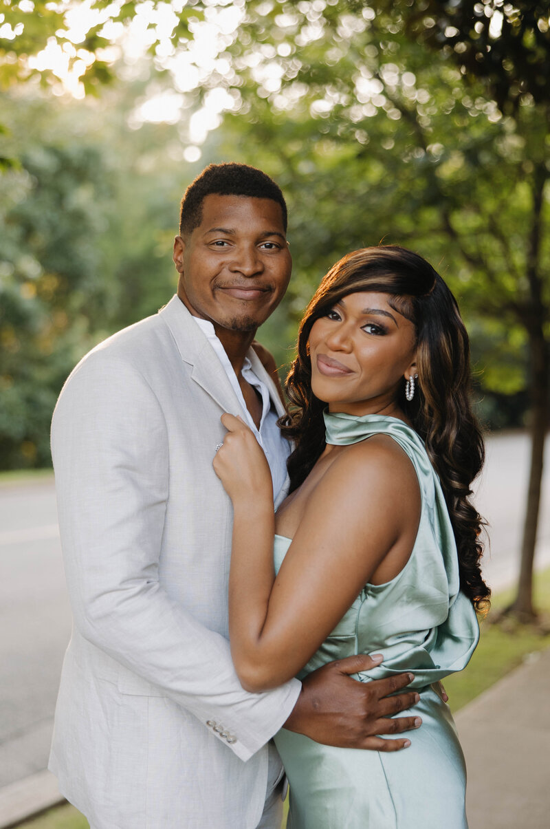 Black couple engagement photos at highland park in Birmingham, Alabama