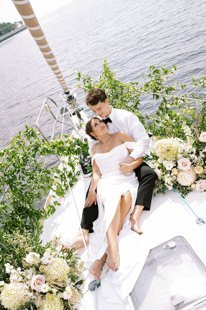 Oopsie Daisy custom elopement wedding floral packages, featured on a sailboat along the Carolina's Coast.