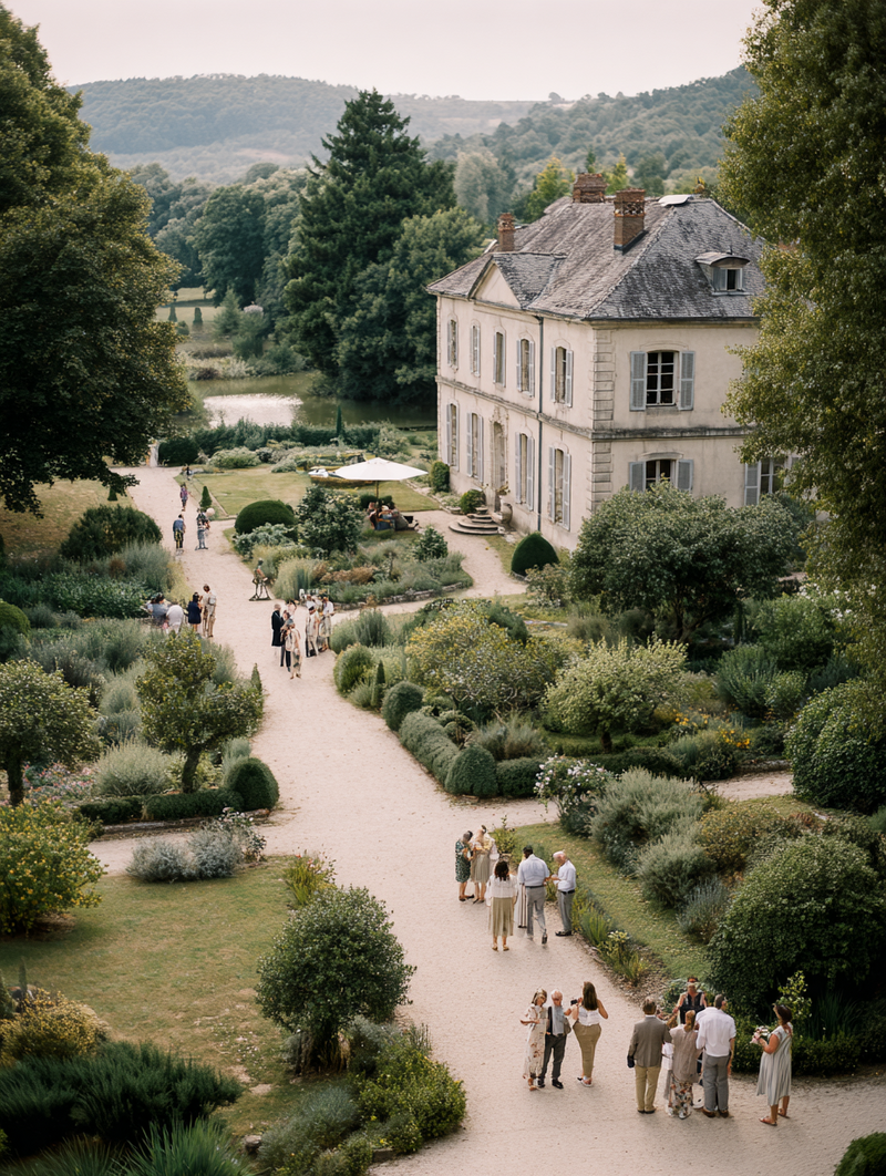 krista5123_French_chateau_gardens_from_above_guests_mingling__9091fa40-46ea-46a3-b41d-846472d79cb1_2
