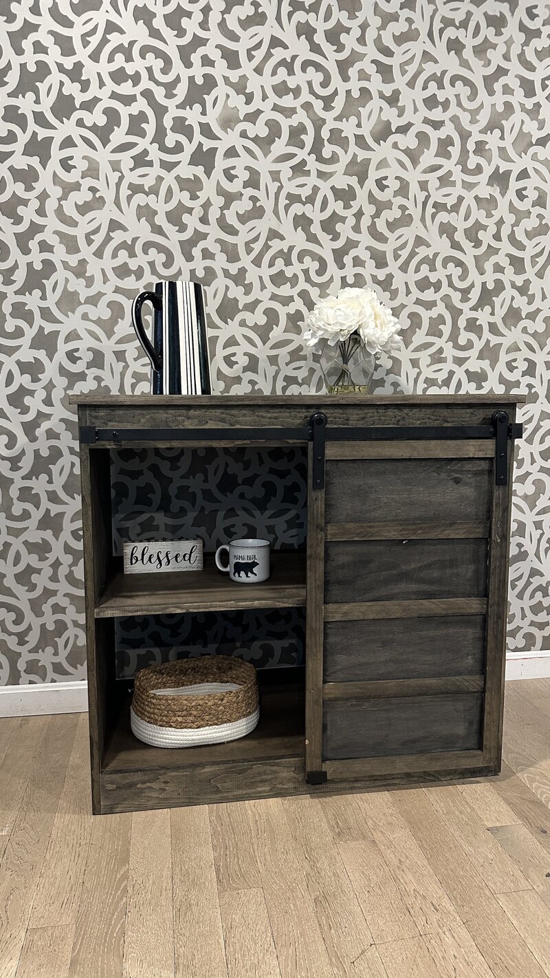 a cabinet that has been turned into a coffee bar