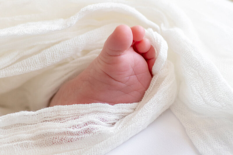 Close-up of a parent's hand gently holding their newborn baby's tiny hand, capturing a tender moment of connection