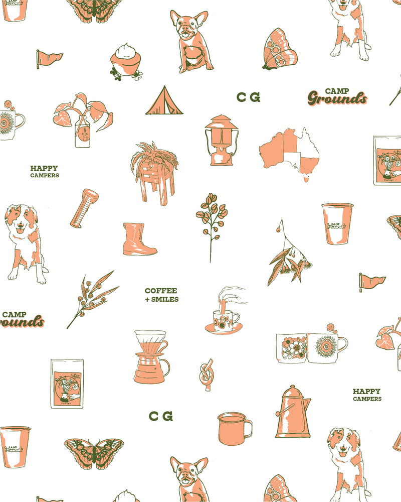 Mon Hope Design_Brand Designer Tamworth NSW Branding Print Packaging Designer_Camp Grounds Coffee_Cafe Logo_Retro CampingPrint Repeat Pattern