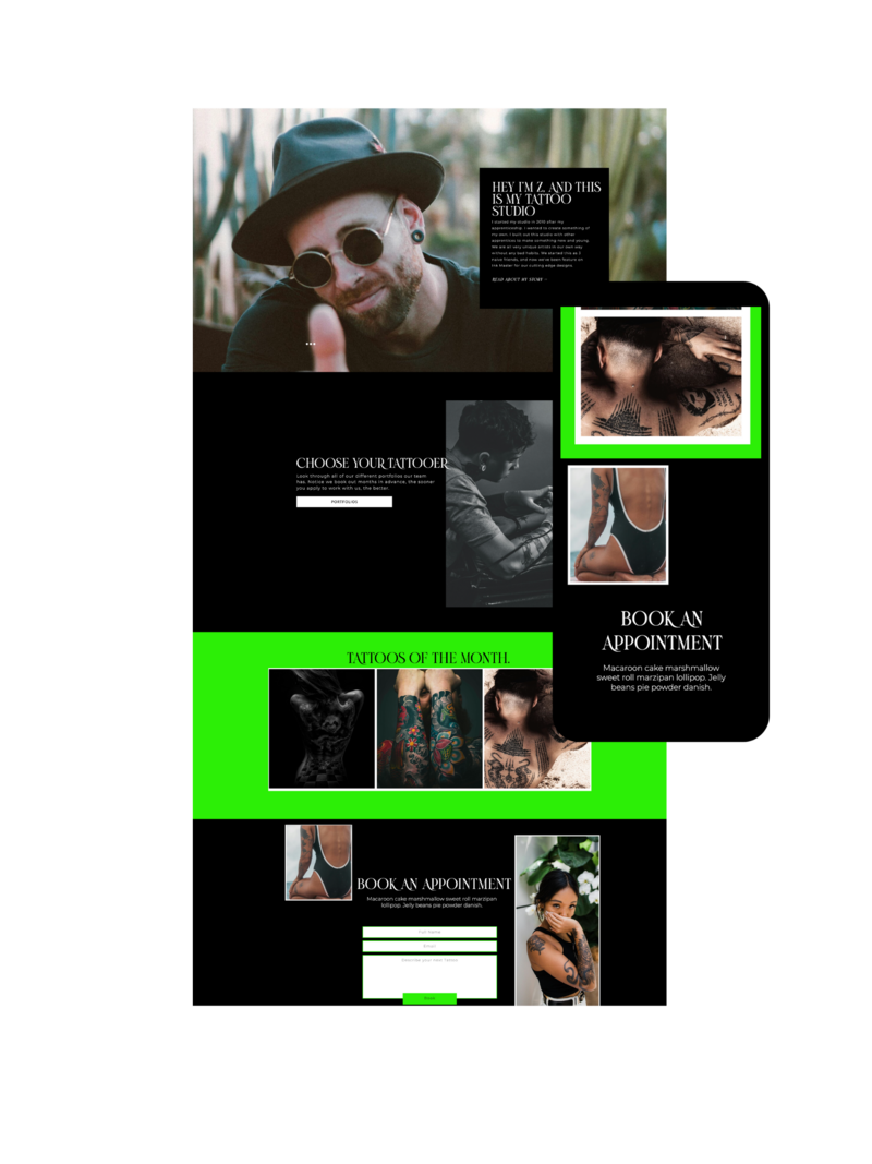 green and black website for tattoo artist