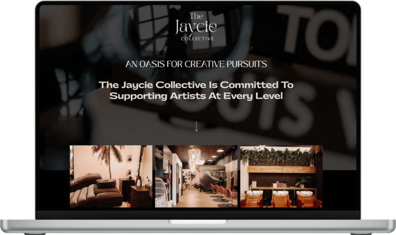 a laptop mockup of website for The Jaycie Collective Salon, copy, branding and web design by Ruby Works Co to effectively market the salon in a crowded market