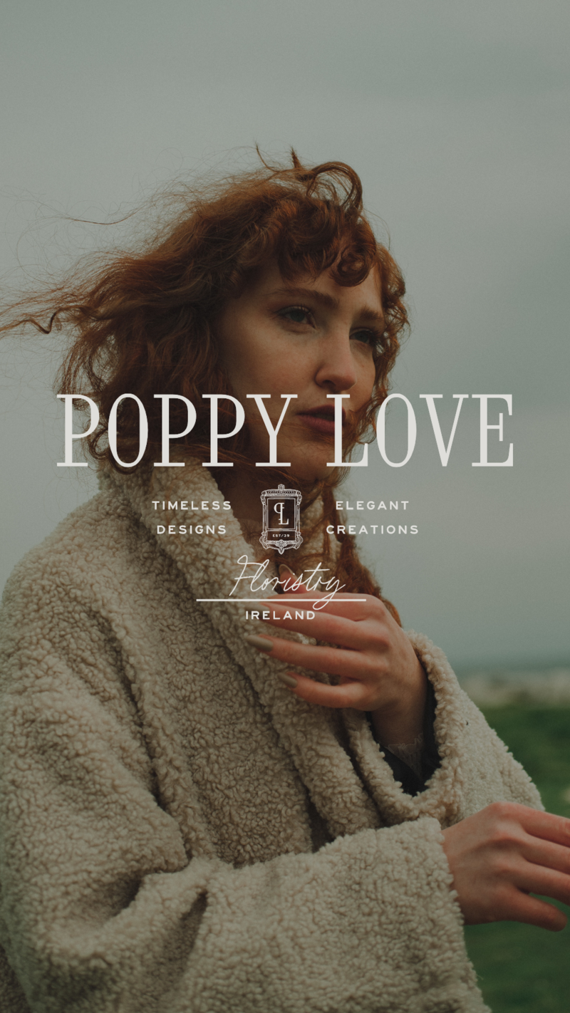 woman posing with poppy love logo overlay