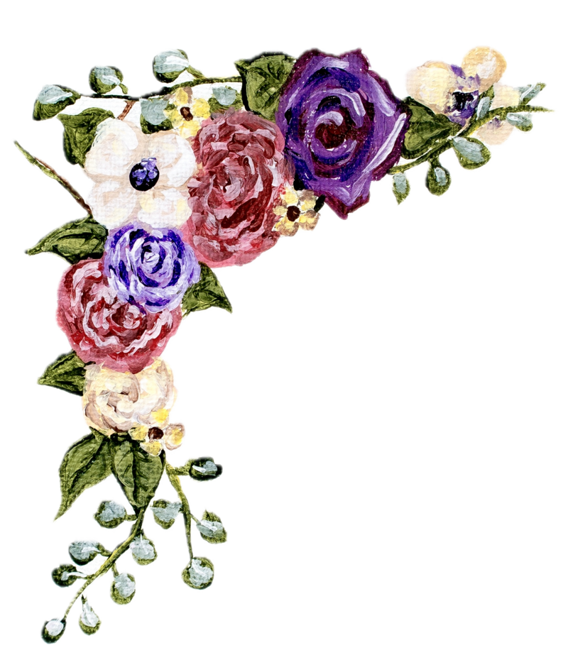 Handpainted flowers in pinks, purples, and creams