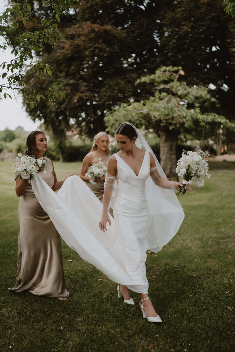 Bride and bridesmaids at Brinsop Court
