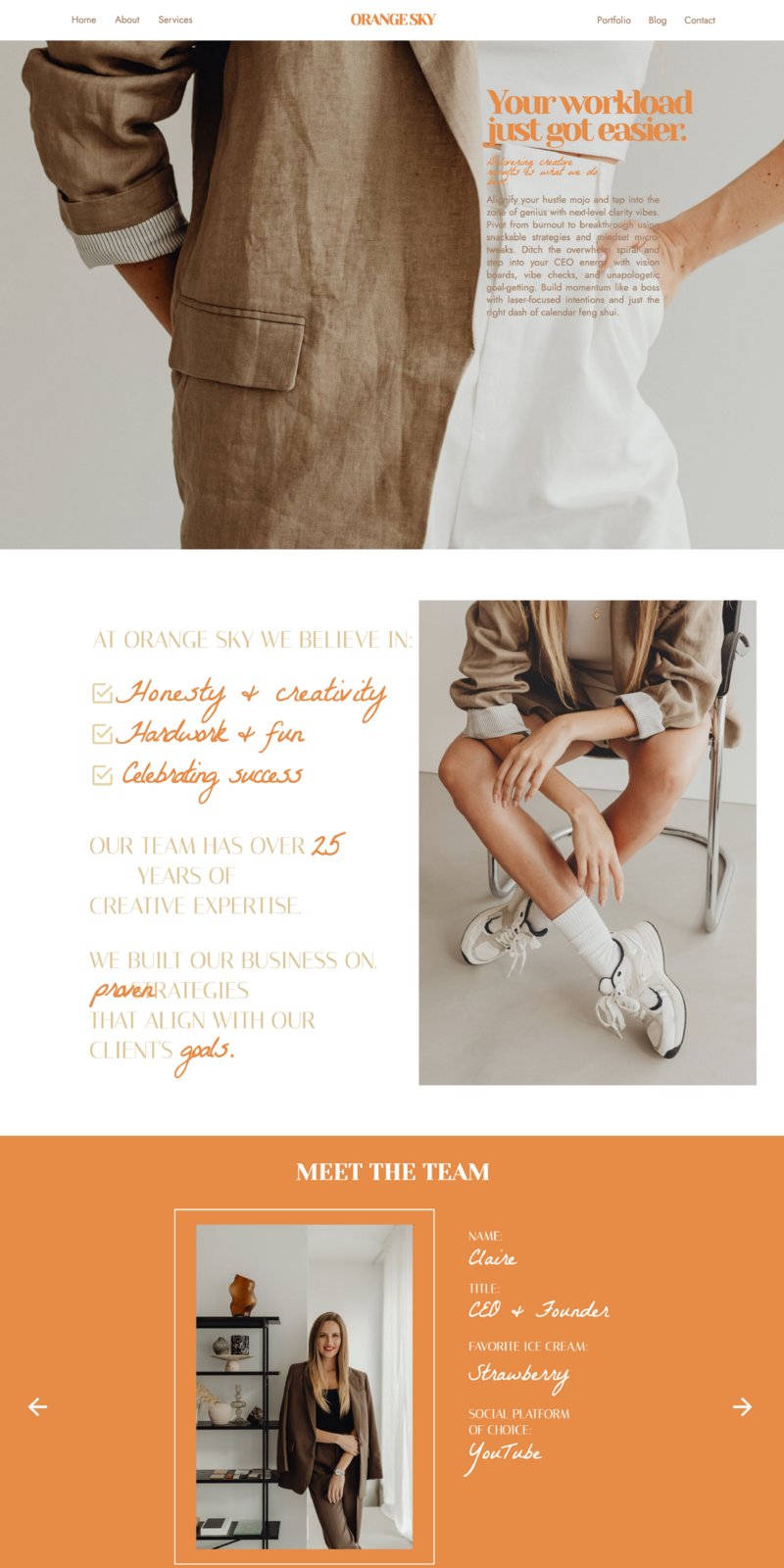 The Orange Sky Website Template is the perfect website template for marketing agencies, virtual assistants, social media managers, designers, artists and other creative service providers. Includes blog pages and portfolio pages.
