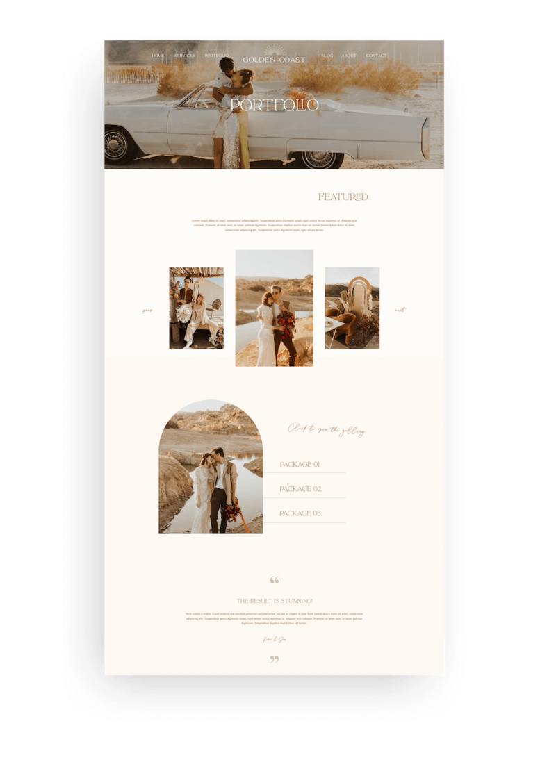 Boho photographer Showit website template 