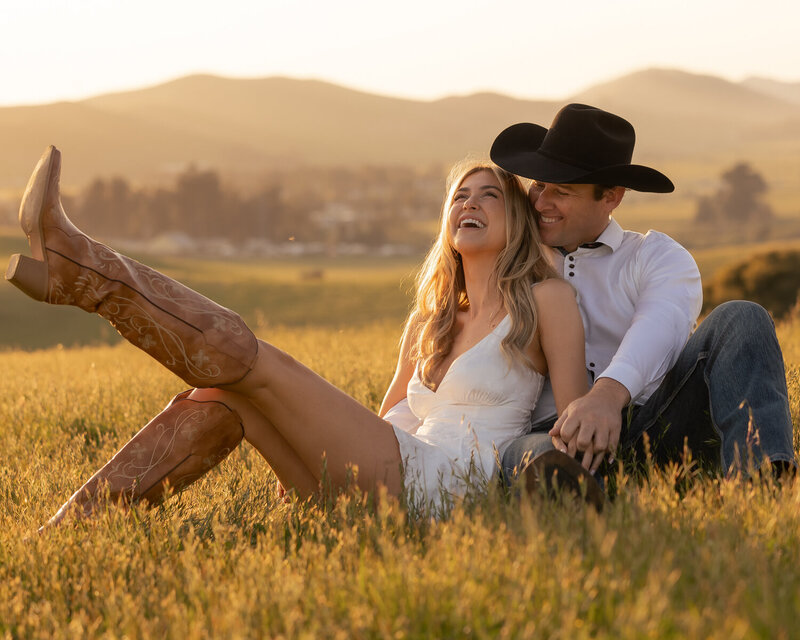 Couples Engagement Photos golden hour field candid in San Luis Obispo 