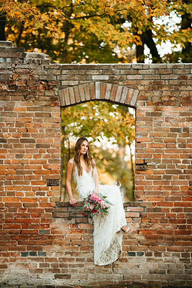 Heartland of Versailles - Historic Kentucky Wedding Venue - Bride on Carriage House Relic