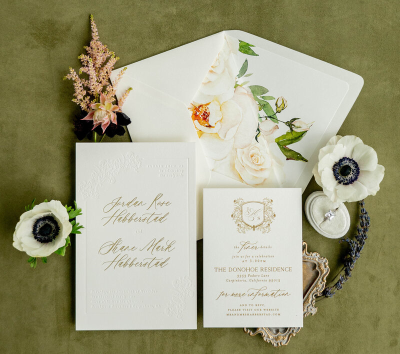 Blind Letterpress and Gold Foil Luxury Wedding Invitations