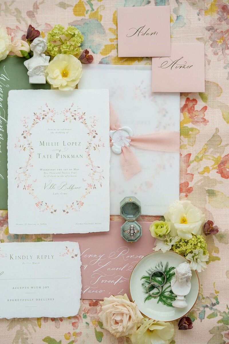 flat lay of invitation done by elopement wedding photographer San Diego
