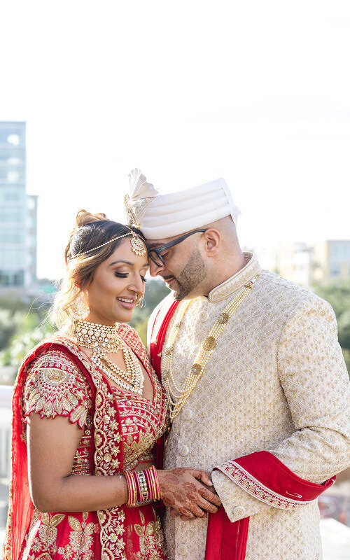 American Indian Wedding in St Augustine FL - couples bridal portraits, heads together smiling