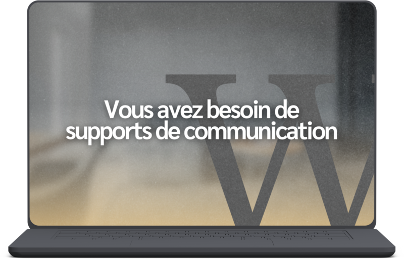 Ordinateur aux couleurs de Wicommup avec le message "Vous avez besoin de supports de communication"