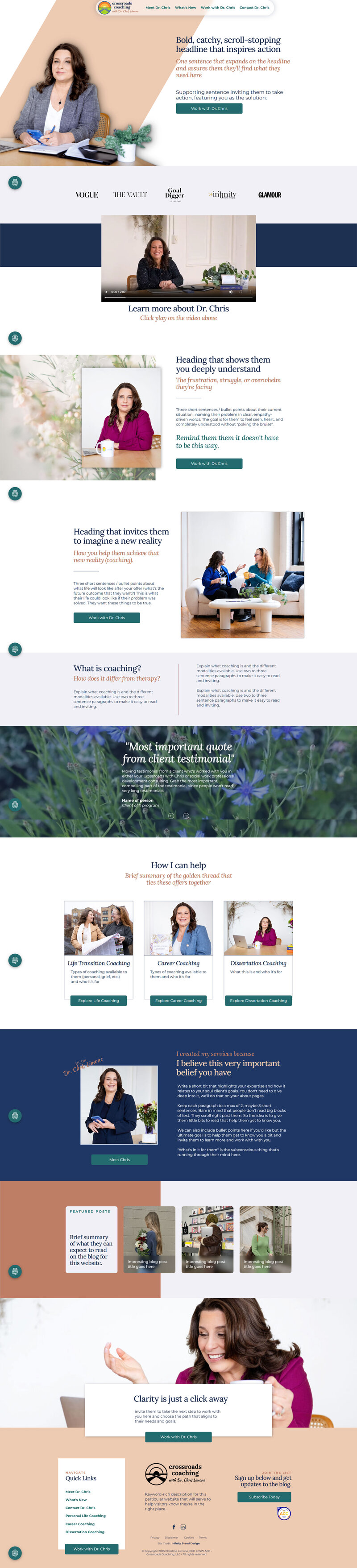 Homepage mockup of Crossroads Coaching with Dr. Chris Limone