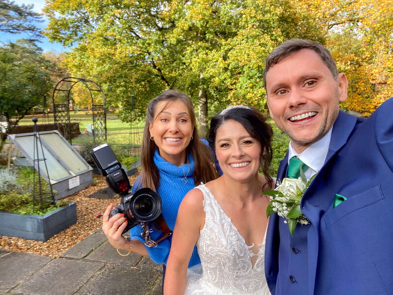 Juliet Lemon with bride and groom in London