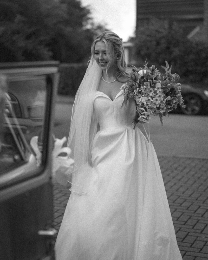 black and white bridal shot