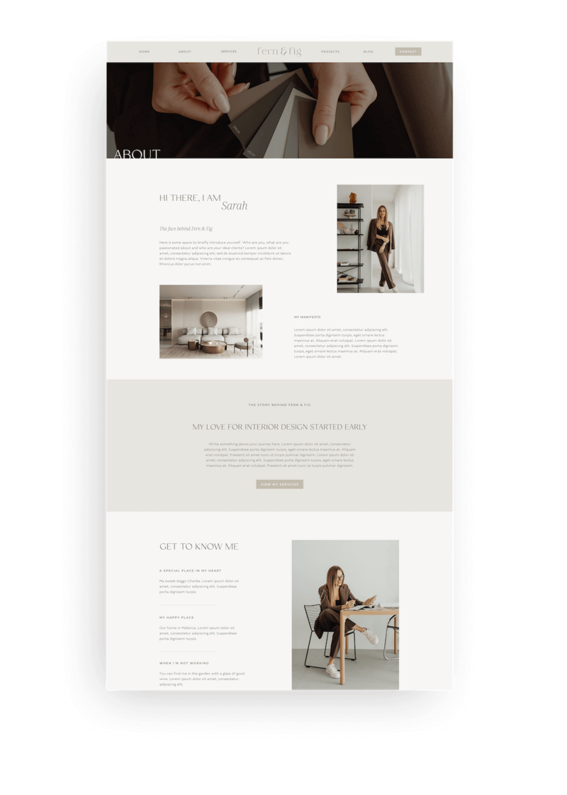 Earthy Showit website template for interior designer