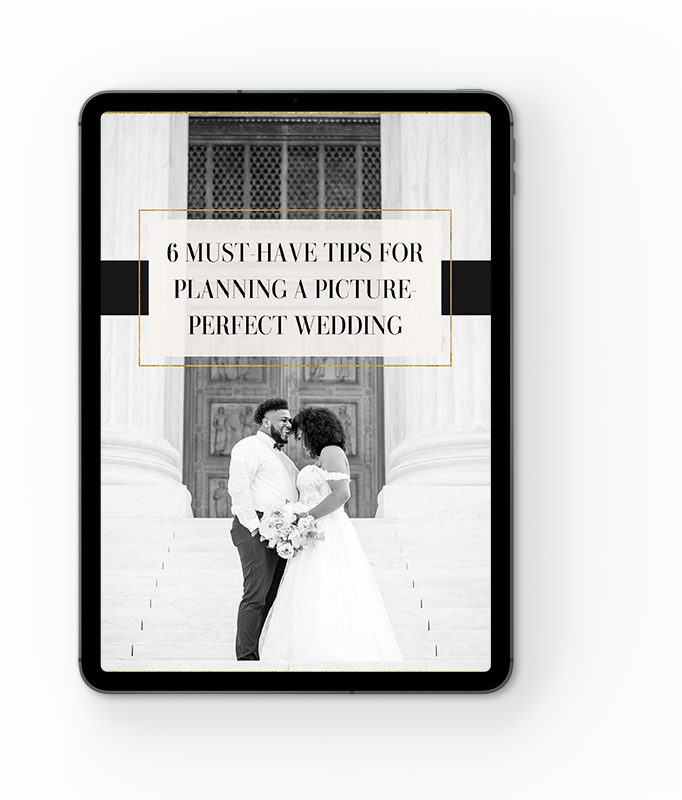 An ipad mockup of free wedding planning tips from a professional photographer pdf