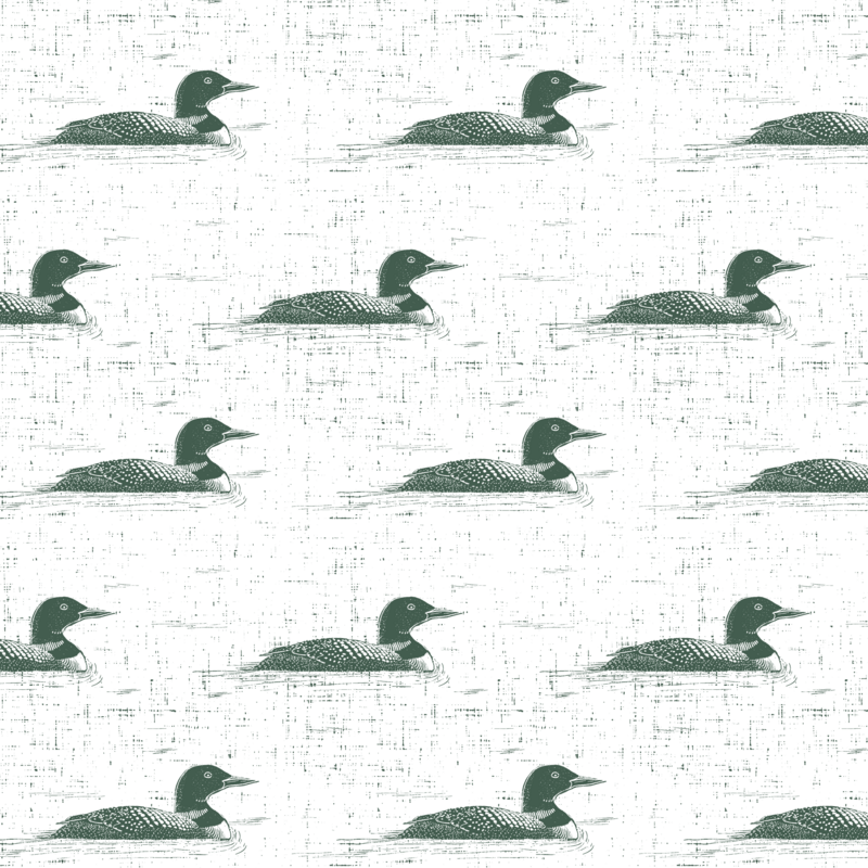 earthy green and white highly textured hand drawn loons pattern available for licensing