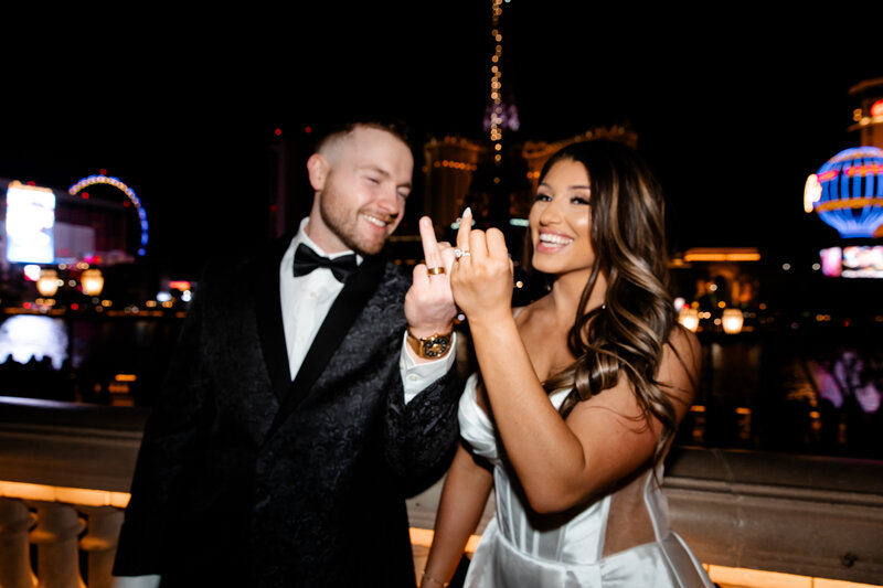 A celebratory Las Vegas elopement with a view of the Eiffel Tower in Las Vegas