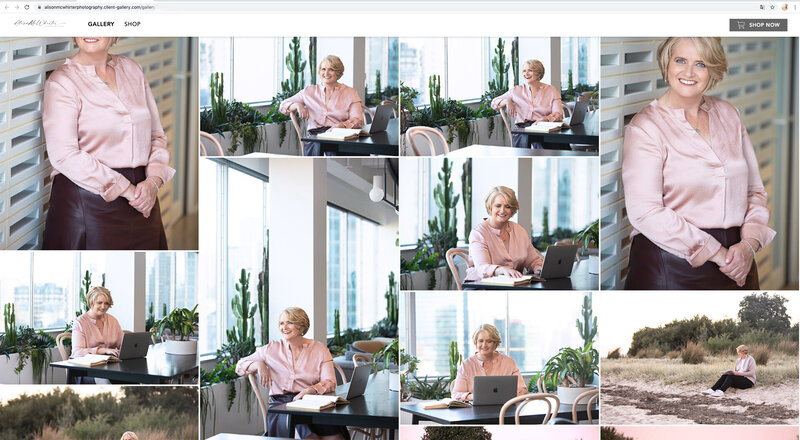 Online client gallery displaying images from a personal branding photography shoot on an iMac