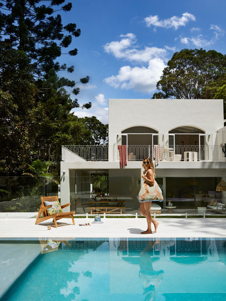 Modern poolside home styled by interior decorator service for Byron Bay property.