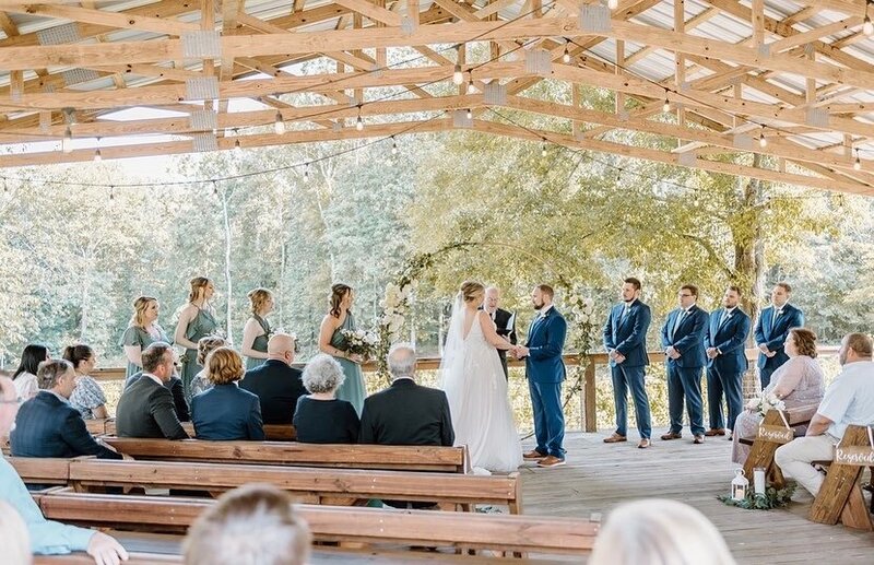 Wedding ceremony at the outdoor pavilion at Koury farms