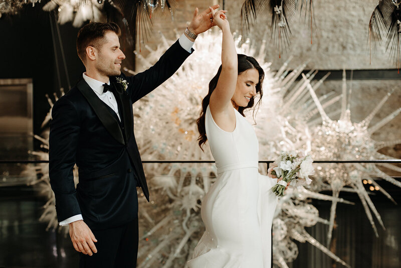 bride twirling dress on beach at camp kintail