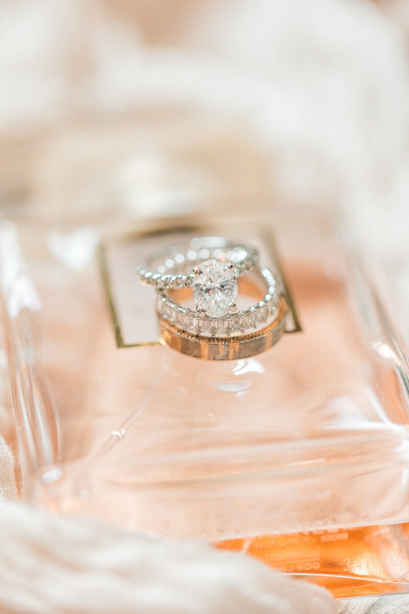 Charleston wedding photographer captures beautiful engagement ring details for bride at her Cedar Room wedding