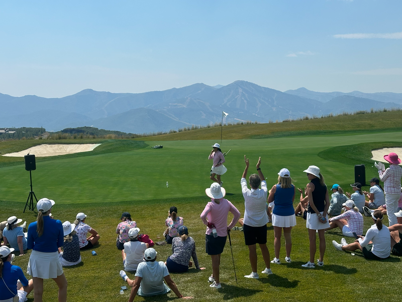 Renee O’Higgins, PGA and LPGA golf instructor leading a guest instruction clinic in Park City, Utah.