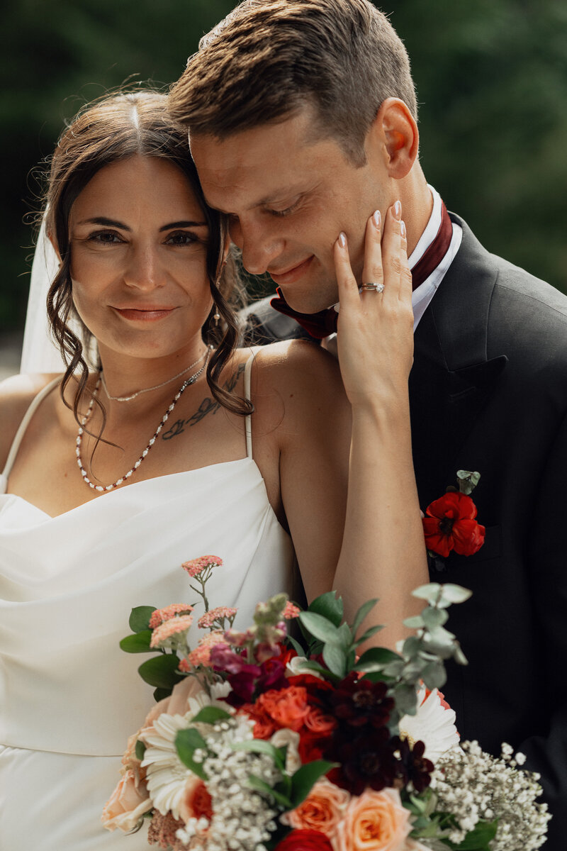 Editorial wedding portrait of a bride and groom at Gowlland Tod Provincial Park in Victoria, captured by Latitude 49 Photography.