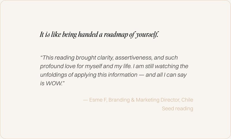Client review graphic for Seed and Spiral astrology readings with Lidia Ranieri.