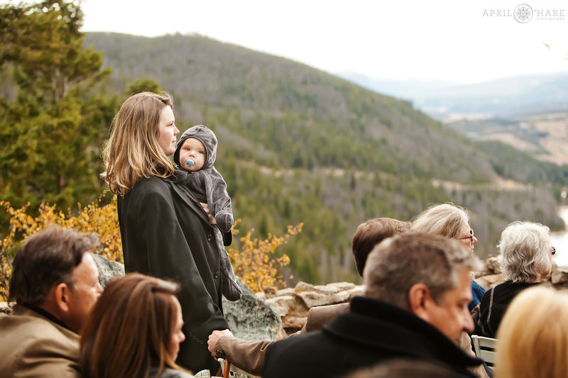 Looking out at view at Sapphire Point wedding in Colorado