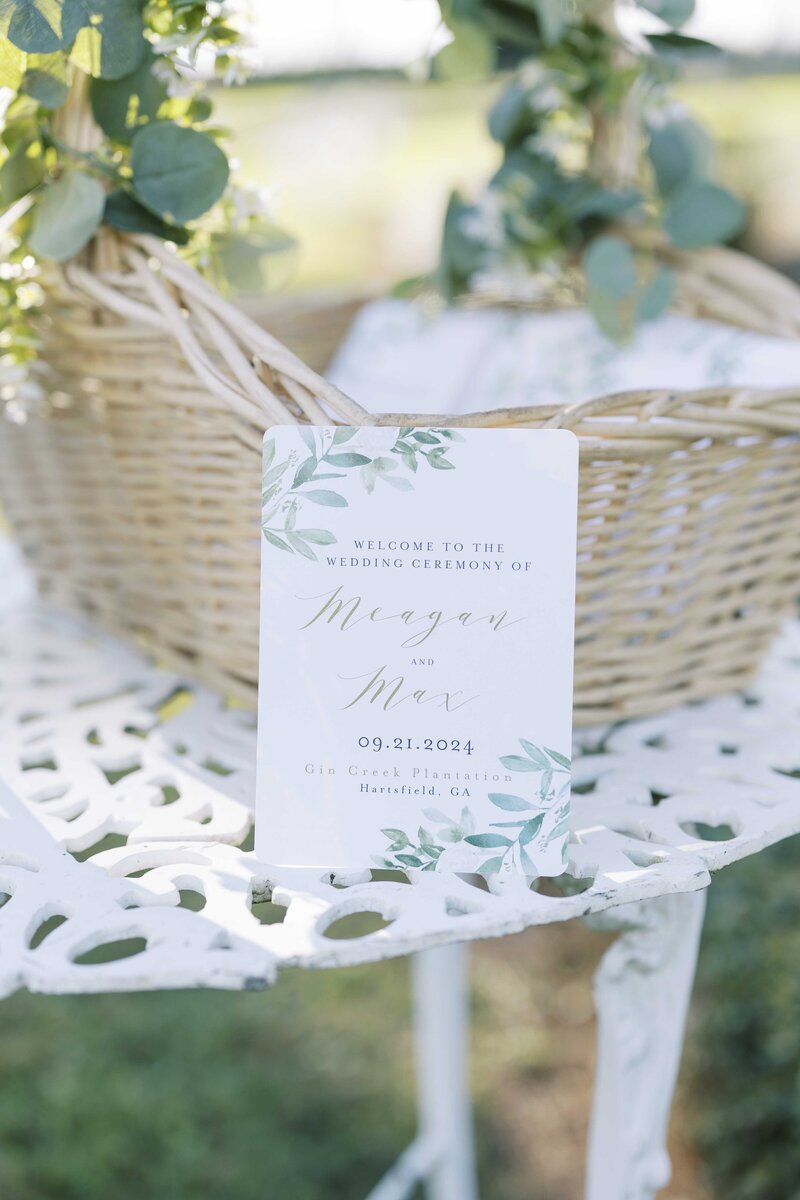 a welcome sign at a Georgia wedding
