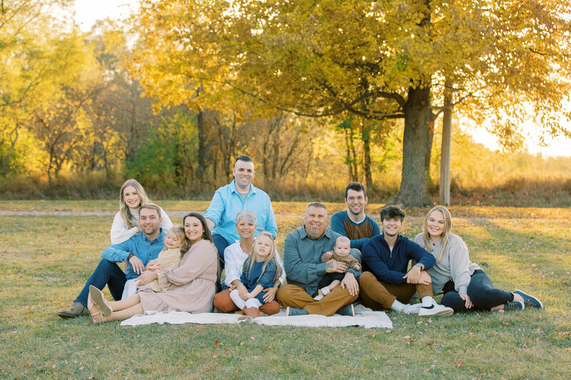 extended family sitting on a blanket