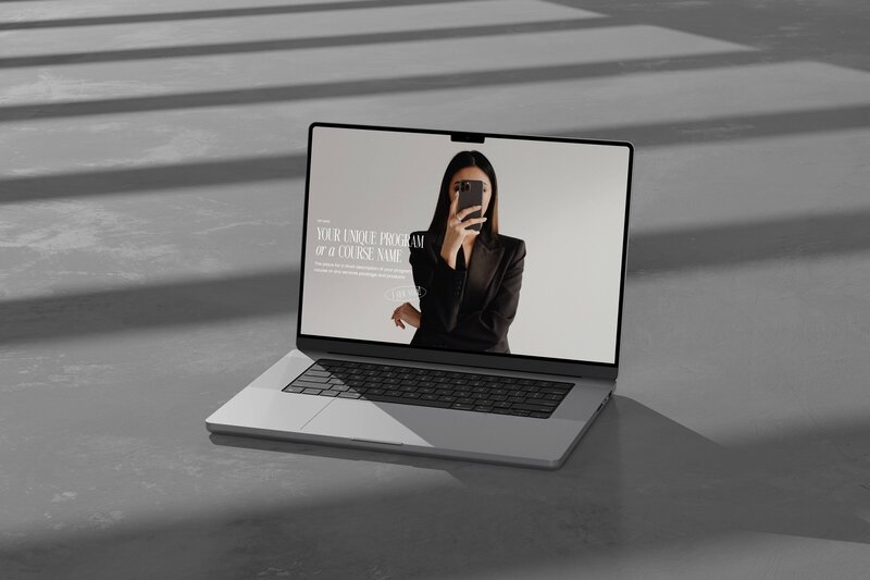 laptop mockup with showit sales page template for coaches