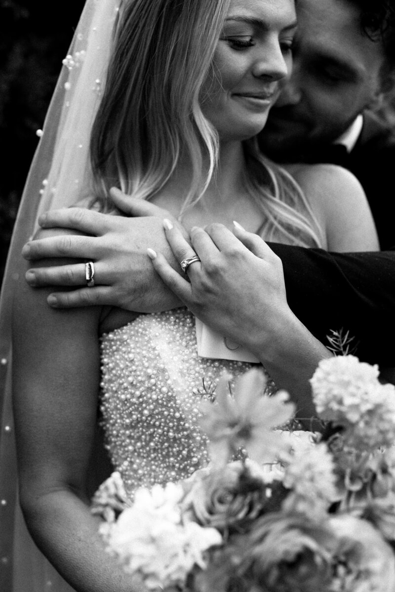 Wedding day ring shot of hands