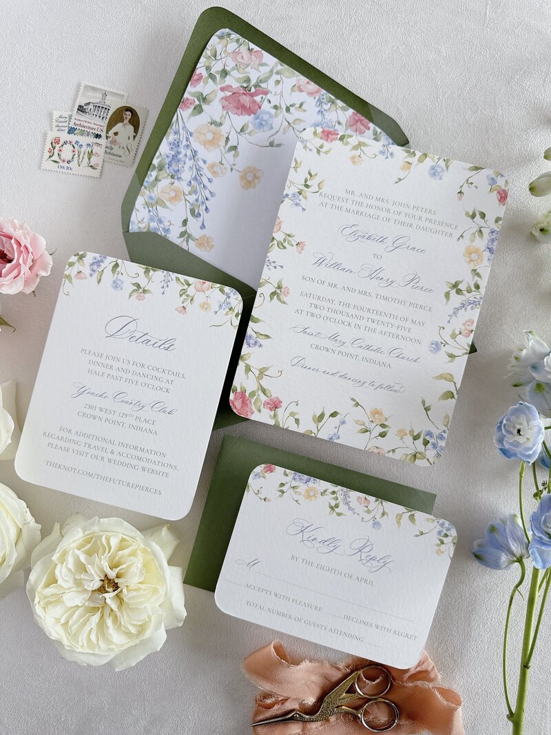Custom watercolor wildflower wedding invitations