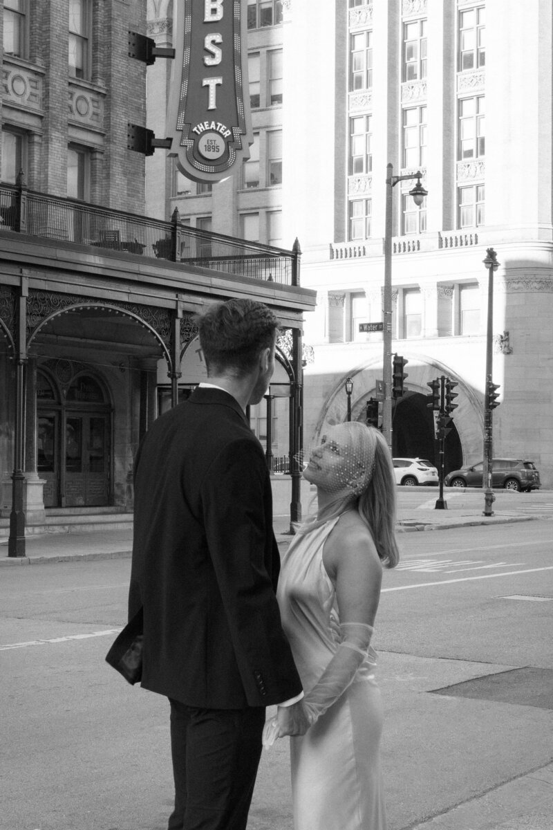 Romantic portrait of a couple on their Madison wedding day.