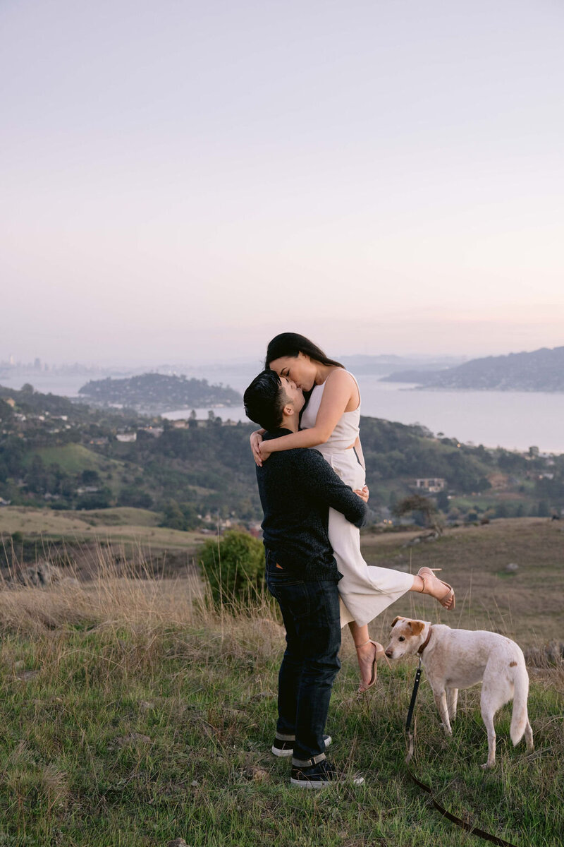 San Francisco Engagement Session with City Views Overlooking Golden Gate Bridge